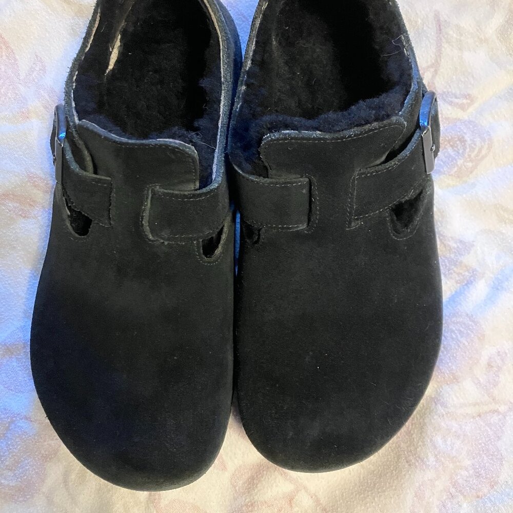 Birkenstock London Suede & Shearling Clog, Black, Womens 38